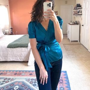 100% Satin silk wrap blouse